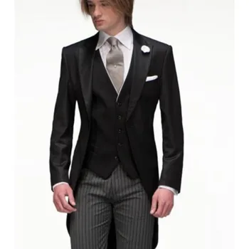 Popular Black Peaked Lapel Men Suits Three Pieces Custom Made Swallowtail Long Jacket Slim Party Suit (Jacket+Pants+Vest)
Popular Black Peaked Lapel Men Suits Three Pieces Custom Made Swallowtail Long Jacket Slim Party Suit (Jacket+Pants+Vest)
