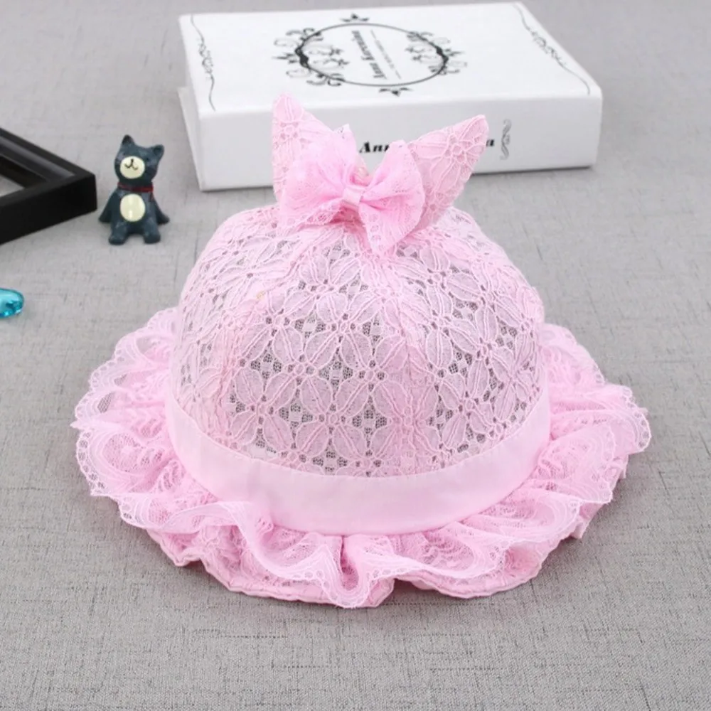 Flower Baby Princess Hat Lace Rabbit Ear Hollow Infant Kids Beach Bucket Hats Toddler Girls Sun Hats Children Trip Caps