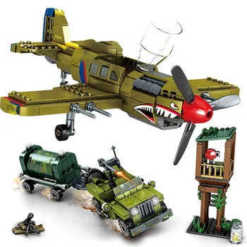 649pcs WW2 Military P-40 Fighter Truck Car Building Block Toys Lepining US Army Soldier Figures Model Bricks Toys for Children
649pcs WW2 Military P-40 Fighter Truck Car Building Block Toys Lepining US Army Soldier Figures Model Bricks Toys for Children