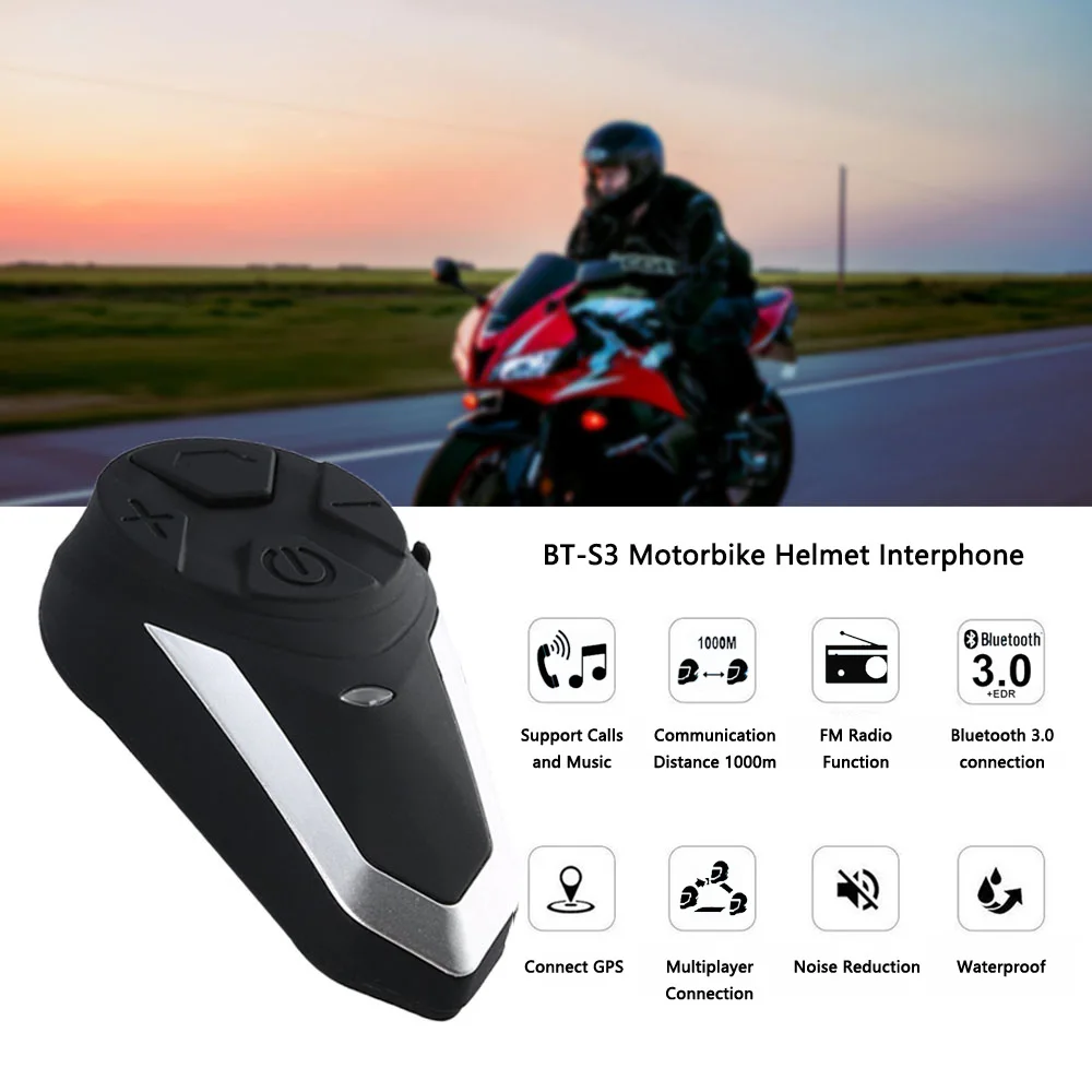 BT-S3 1000M Motorcycle BT Interphone Motorbike Helmet Wireless Bluetooth Intercom FM Headset Portable Mini Interphone
BT-S3 1000M Motorcycle BT Interphone Motorbike Helmet Wireless Bluetooth Intercom FM Headset Portable Mini Interphone