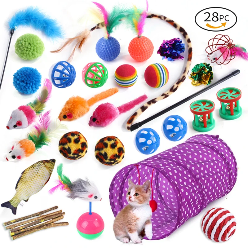 28 Pcs Cat Toy Kit Collapsible Tunnel Indoor Kitten Interactive Teaser Wand Catnip Feather Mice Ball Pet Teeth Clean Fun Channel
28 Pcs Cat Toy Kit Collapsible Tunnel Indoor Kitten Interactive Teaser Wand Catnip Feather Mice Ball Pet Teeth Clean Fun Channel