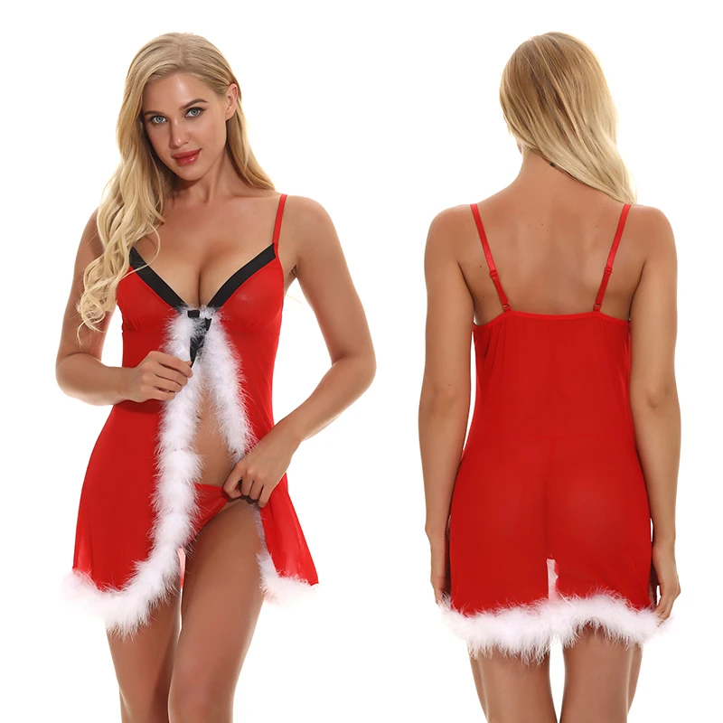 Red Girls Costume Sexy Lingerie Sets Underwear Xmas Santa Cosplay Sleepwear