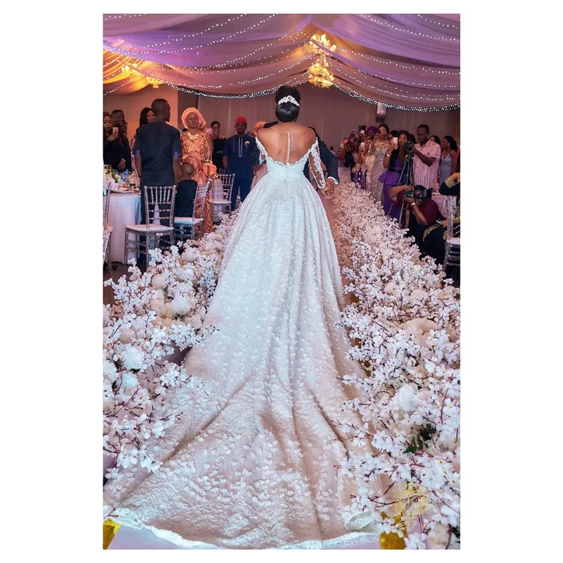 2020 новый роскошный длинный рукав Бальное Платье Свадебное Иллюзия Топ жемчужный