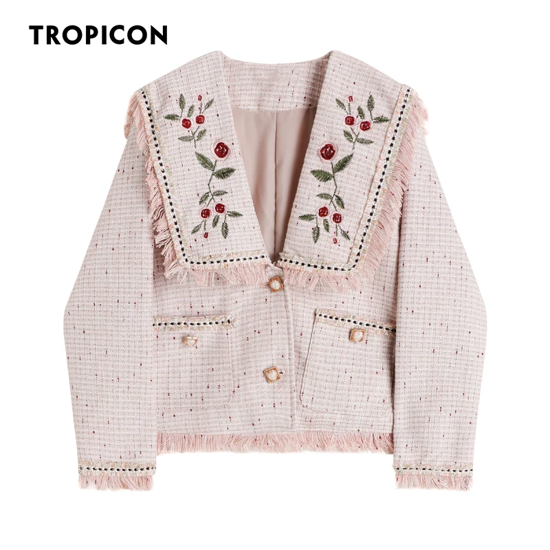 TROPICON Floral Embroidery Fringe Jackets For Women 2021 Sailor Collar Beige Crochet Vintage Coat Cute Korean Kawaii Jacket Fall 
TROPICON Floral Embroidery Fringe Jackets For Women 2021 Sailor Collar Beige Crochet Vintage Coat Cute Korean Kawaii Jacket Fall