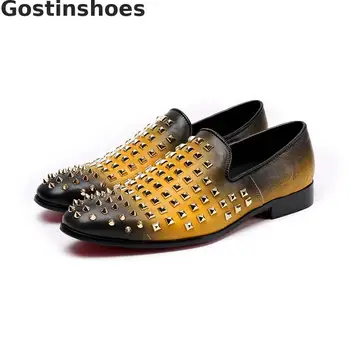 Men Loafers Genuine Leather Black And Yellow Mixed Color Casual Leather Shoes Rivets Decoration Round Toe Slip-on Men Shoes
Men Loafers Genuine Leather Black And Yellow Mixed Color Casual Leather Shoes Rivets Decoration Round Toe Slip-on Men Shoes