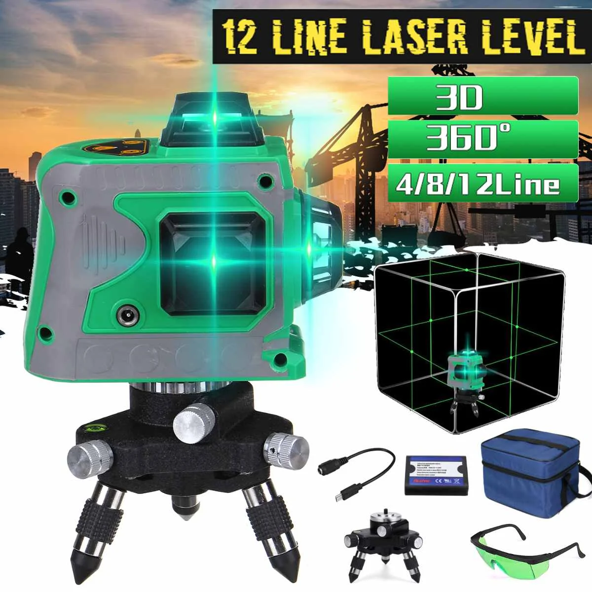 12 Lines 3D Laser Level Level Self-Leveling 360 Horizontal And Vertical Cross Super Powerful Green Laser Level 110V~220V
12 Lines 3D Laser Level Level Self-Leveling 360 Horizontal And Vertical Cross Super Powerful Green Laser Level 110V~220V