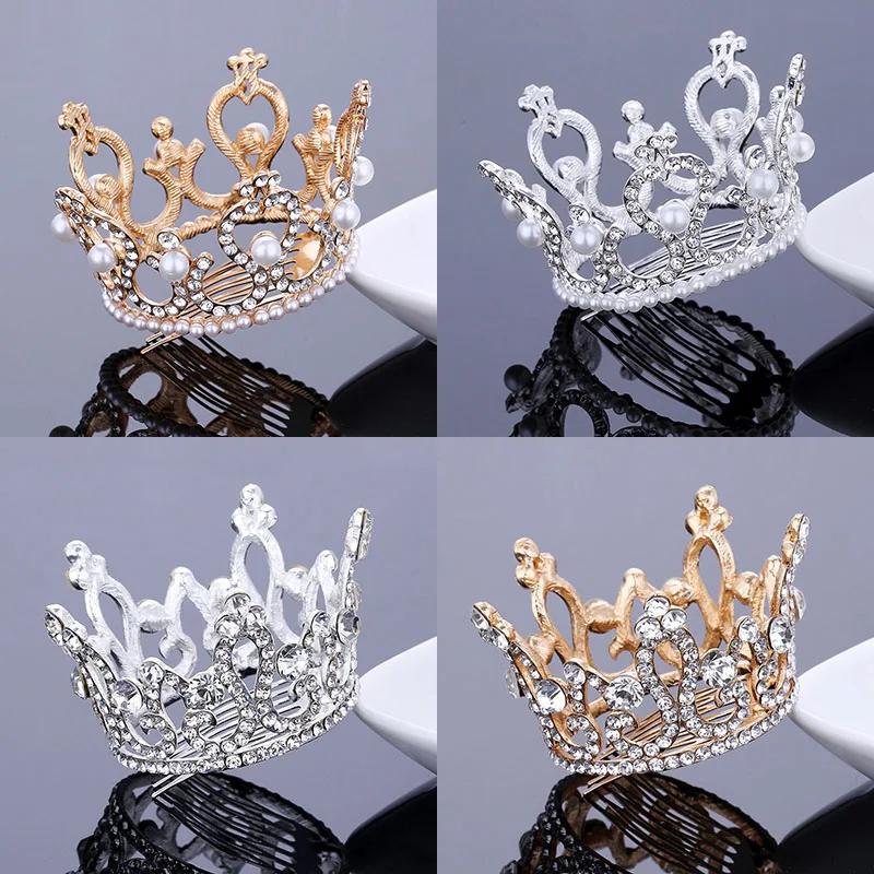 TDQUEEN круглые свадебные тиары и короны посеребренные золотистые аксессуары для волос женщин|crystal tiara|crown tiaramini