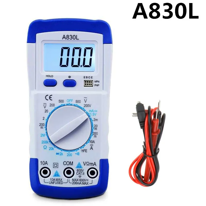 Urijk A830L LCD Digital Multimeter Portable DC AC Voltage Diode Freguency Multitester Handheld Volt Tester Test Current Ohmmeter
Urijk A830L LCD Digital Multimeter Portable DC AC Voltage Diode Freguency Multitester Handheld Volt Tester Test Current Ohmmeter