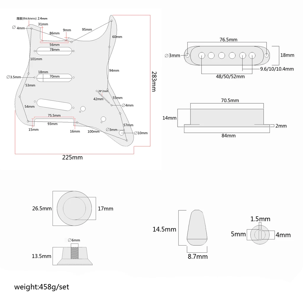 Electric Guitar Pickguard SSS Compatible with ST Modern Guitar Parts Replacement
Electric Guitar Pickguard SSS Compatible with ST Modern Guitar Parts Replacement