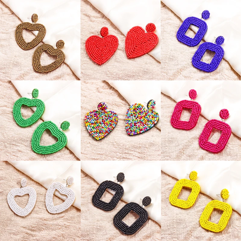 

Multicolor Geometry Heart Circle Rectangle Beads Earrings For Women Fashion Bohemia Style Dangle Earrings Jewelry Accessories