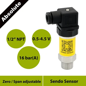 0.5 4.5V signal, 16bar 1.6mpa absolute pressure sensor, 5Vdc input, 1/2 npt thread, stainless steel 316L diaphragm, hirschmann
0.5 4.5V signal, 16bar 1.6mpa absolute pressure sensor, 5Vdc input, 1/2 npt thread, stainless steel 316L diaphragm, hirschmann