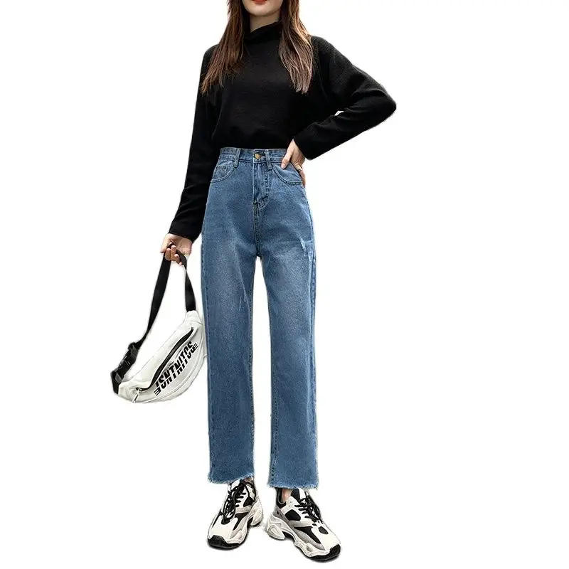 Spring summer Female Jeans High-waisted Wide Pants Patch pocket Ripped Jeans corset
Spring summer Female Jeans High-waisted Wide Pants Patch pocket Ripped Jeans corset