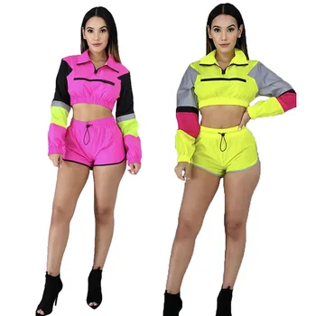 Short top Color Patchwork Casual Two Piece Set Women Tracksuit Zipper Turn Down Collar Long Sleeve Sweatshirt + Summer Shorts
Short top Color Patchwork Casual Two Piece Set Women Tracksuit Zipper Turn Down Collar Long Sleeve Sweatshirt + Summer Shorts