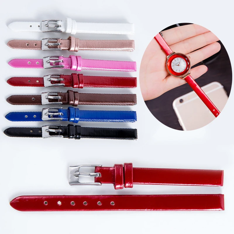 

1Pcs 8mm Thin Watch Strap Leather Watchbands Wrist Belt with Pin Buckle Watch Accessories Women's Watches