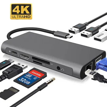 10 in1 Jack Audio Video USB Type C Hub Type-C To HDMI 4K VGA Adapter RJ45 Lan Ethernet SD TF USB-C 3.0 Typec For MacBook Pro OTG
10 in1 Jack Audio Video USB Type C Hub Type-C To HDMI 4K VGA Adapter RJ45 Lan Ethernet SD TF USB-C 3.0 Typec For MacBook Pro OTG