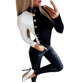 Women T-shirts Casual Top Button Patchwork Turtleneck Long Sleeve Tee Shirts Funny T Shirts Sexy Slim Tunic Tops
Women T-shirts Casual Top Button Patchwork Turtleneck Long Sleeve Tee Shirts Funny T Shirts Sexy Slim Tunic Tops