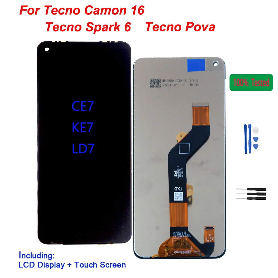 Оригинальный ЖК-дисплей для Tecno Camon 16 Spark 6 KE7 Запчасти замены и ремонта | Мобильные