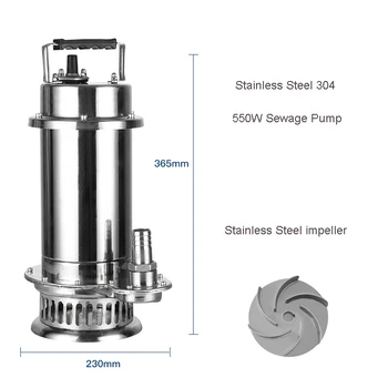 High Quality 0.55KW Stainless Steel 304 Submersible Sewage Pump with 6M3/H Flow 8M Lift Max
High Quality 0.55KW Stainless Steel 304 Submersible Sewage Pump with 6M3/H Flow 8M Lift Max