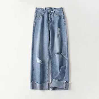 Retro High Waist Jeans Ladies 2019 Loose Casual Korean Version of the Hole Modified Leg Type Popular Light Blue Jeans
Retro High Waist Jeans Ladies 2019 Loose Casual Korean Version of the Hole Modified Leg Type Popular Light Blue Jeans