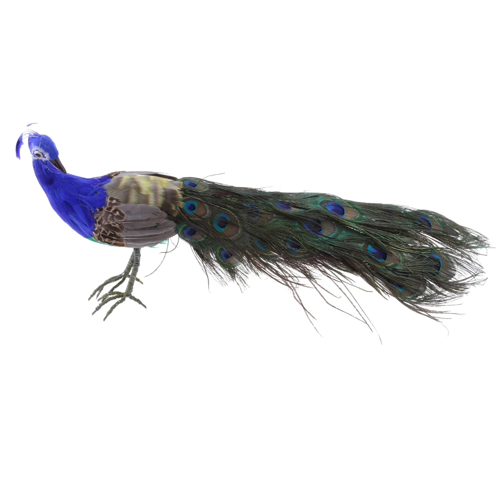 Artificial Feathered Peacock Birds Figurine Animal Statue for Indoor & Outdoor Decor