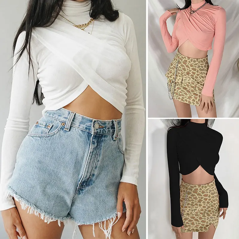Korean Version Solid Color Crop Top for Women Autumn Sweet Enegant High Neck Long Sleeve T Shirt Basic Tees
Korean Version Solid Color Crop Top for Women Autumn Sweet Enegant High Neck Long Sleeve T Shirt Basic Tees