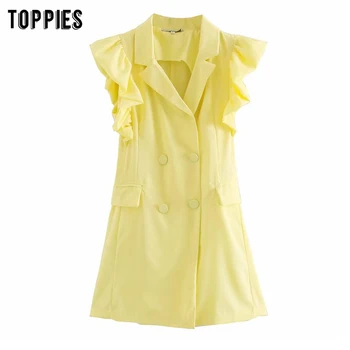 summer yellow suit dress women ruffles mini dress double breasted ladies elegant vestidos
summer yellow suit dress women ruffles mini dress double breasted ladies elegant vestidos