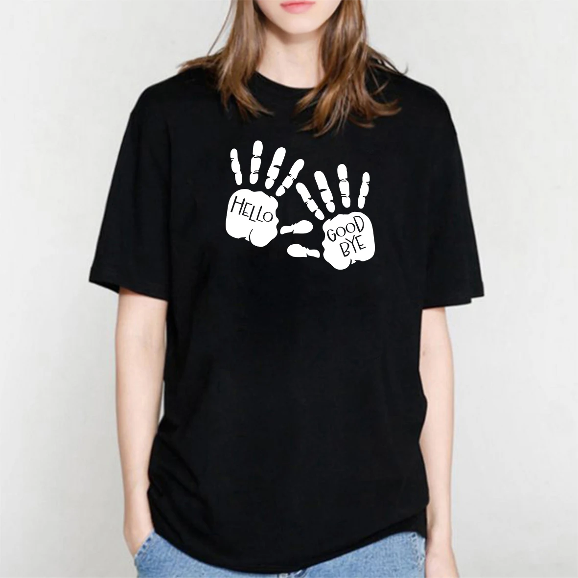 BLINGPAW Minimalist Hello Goodbye Handprints Letter Print T-shirt Cotton Unisex Top&Tees Summer Tee Shirts
BLINGPAW Minimalist Hello Goodbye Handprints Letter Print T-shirt Cotton Unisex Top&Tees Summer Tee Shirts
