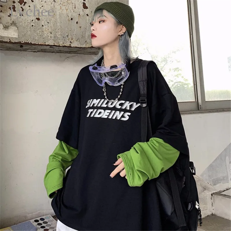Lychee Harajuku Patchwork Fake 2 Pieces Women T-shirts Autumn Personality Letter Print Lady T Shirt Crew Neck Women T-shirt
Lychee Harajuku Patchwork Fake 2 Pieces Women T-shirts Autumn Personality Letter Print Lady T Shirt Crew Neck Women T-shirt