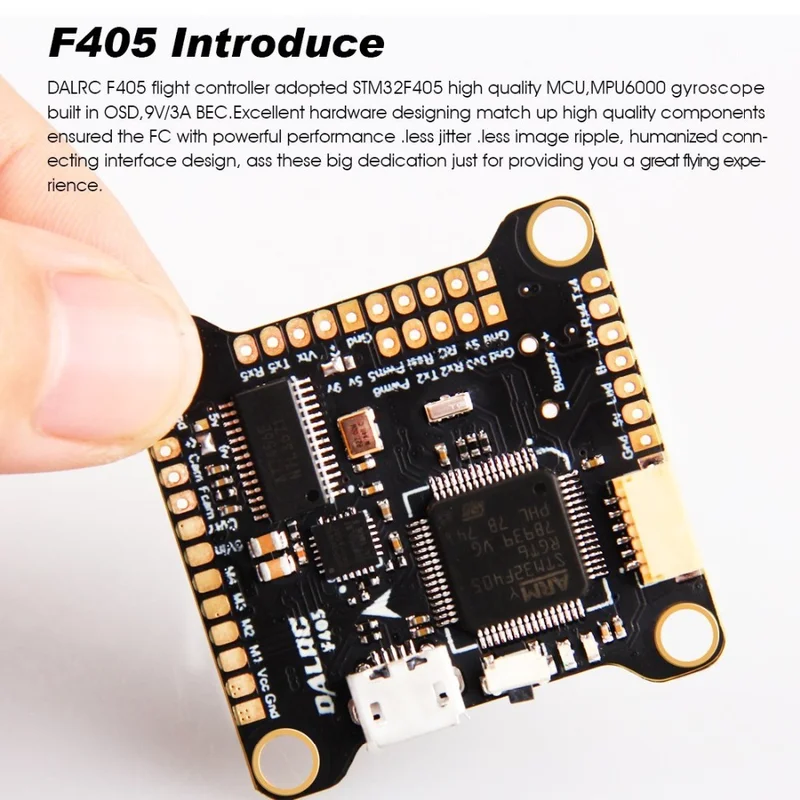 DALRC F405 F4 Flight Controller MPU6000 Gyro Built-in OSD 9V/3A BEC F4 Flight Control For FPV Freestyle Racing Drone Quadcopte
DALRC F405 F4 Flight Controller MPU6000 Gyro Built-in OSD 9V/3A BEC F4 Flight Control For FPV Freestyle Racing Drone Quadcopte