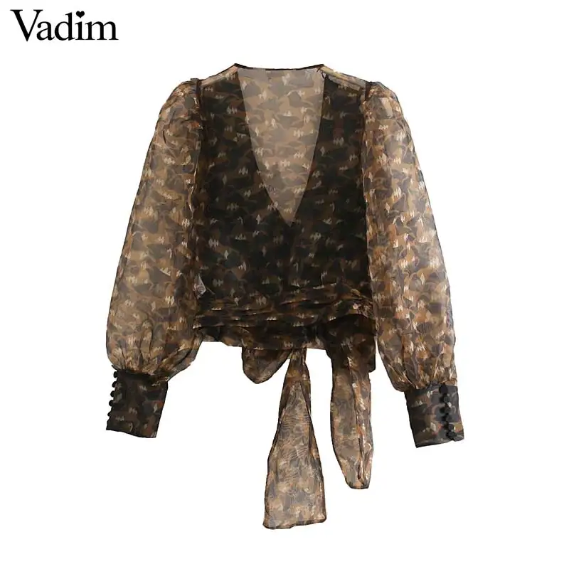 Vadim women vintage print crop top V neck long sleeve transparent blouse female short stylish Organza shirts blusas LB521
Vadim women vintage print crop top V neck long sleeve transparent blouse female short stylish Organza shirts blusas LB521
