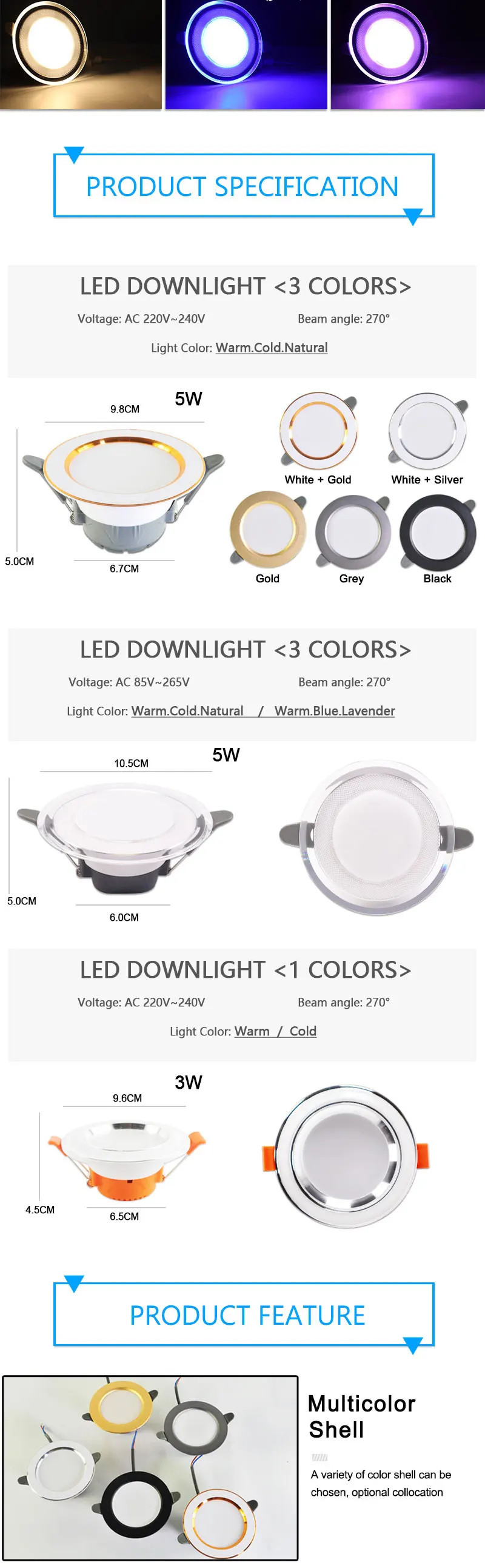 10Pcs led Downlight 3w 5w spot led light 3000k 4500K 6000K AC 220V-240V Downlight Kitchen living room Indoor recessed lighting