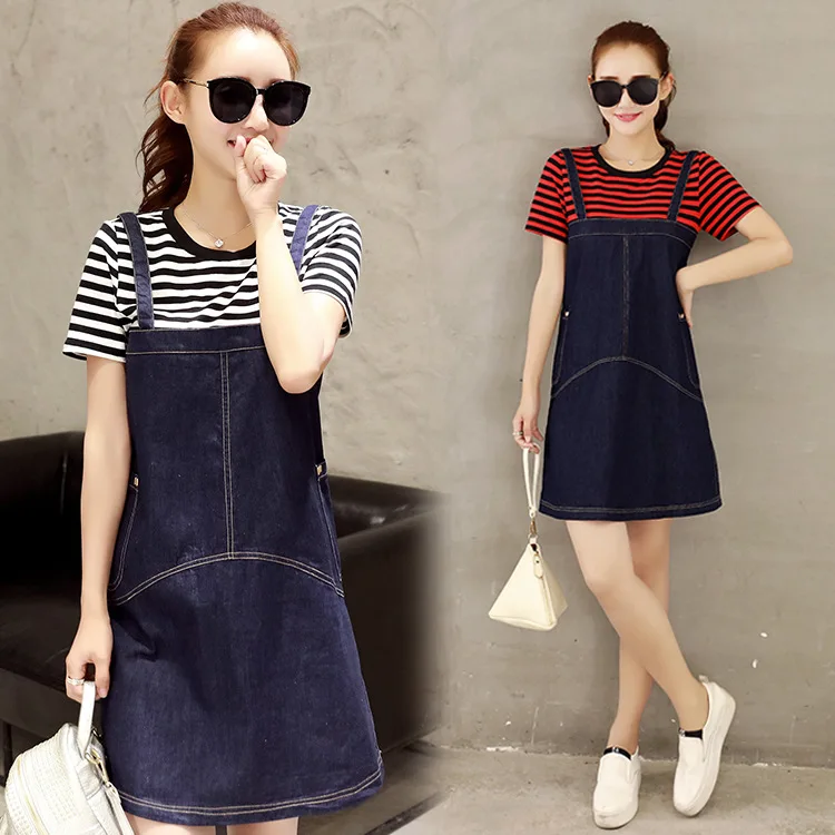 2016 Summer New Style Korean-style Stripes Short Sleeve T-shirt Cowboy Suspender Strap Skirt Dress Two-Piece Set Fashion
2016 Summer New Style Korean-style Stripes Short Sleeve T-shirt Cowboy Suspender Strap Skirt Dress Two-Piece Set Fashion
