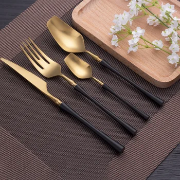 24Pcs/set Dinnerware Set 304 Stainless Steel Black Gold Cutlery Set Knife Spoon and Fork Set Gold Plate wedding tableware
24Pcs/set Dinnerware Set 304 Stainless Steel Black Gold Cutlery Set Knife Spoon and Fork Set Gold Plate wedding tableware