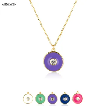 

ANDYWEN New 925 Sterling Silver Gold Purple Enamel Coins Chain Long Necklace Jewelry Devil Eye Luxury 2020 Rock Punk Jewels