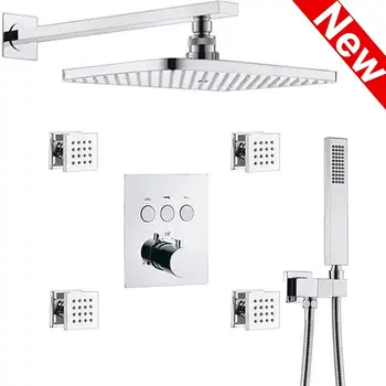 Thermostatic Shower set Brass Rectangular 12 x 8 Inch Rainfall Shower System With 4 PCS Body Jets Mixer Set (Chrome)
Thermostatic Shower set Brass Rectangular 12 x 8 Inch Rainfall Shower System With 4 PCS Body Jets Mixer Set (Chrome)