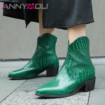 ANNYMOLI Pointed Toe Western Boots Woman High Heel Ankle Boots Chunky Heel Short Boots Zip Ladies Shoes Autumn Winter Green 43
ANNYMOLI Pointed Toe Western Boots Woman High Heel Ankle Boots Chunky Heel Short Boots Zip Ladies Shoes Autumn Winter Green 43