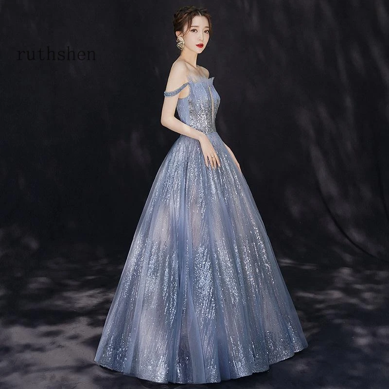 A Line Gray Long Prom Dresses 2020 Vestidos De Gala Sexy New Glitter Evening Party Gown Dress