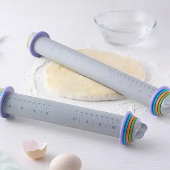 Multifunctional Fondant Cake Pastry Thickness Adjustable Rolling Pins Easy Clean Silicone Rolling Pin Decorating Bakeware Tools