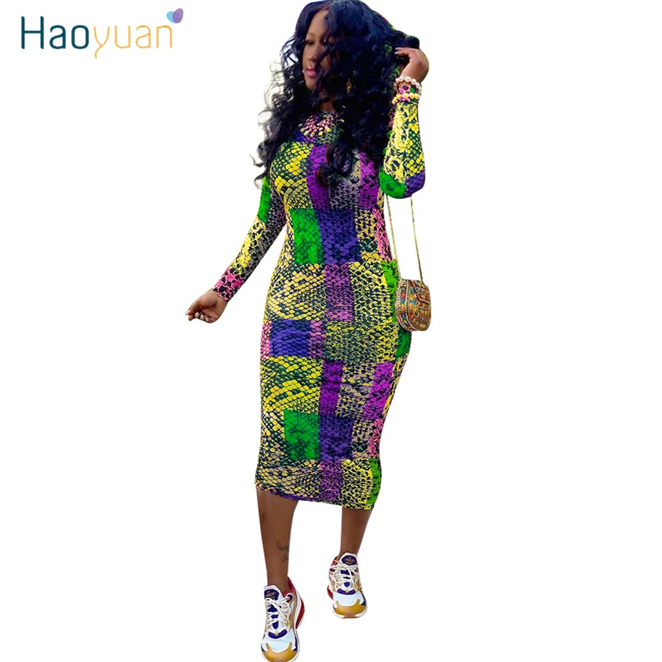 HAOYUAN Snake Print Sexy Long Sleeve Maxi Dress Autumn Winter Clothes Vestidos Tight Bodycon Dresses Woman Party Night Club Robe
HAOYUAN Snake Print Sexy Long Sleeve Maxi Dress Autumn Winter Clothes Vestidos Tight Bodycon Dresses Woman Party Night Club Robe