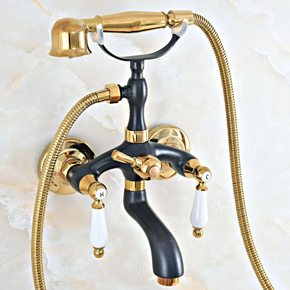 Латунный Смеситель для ванной комнаты черного и золотого цвета кран ванны