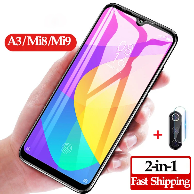 2-в-1 закаленное Стекло для Xiaomi mi A3 8 9 Lite 9T 9tpro защита экрана камеры полное покрытие