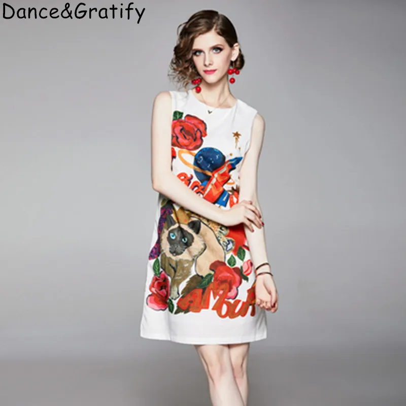 Ladies Designer Brand Digital Print Runway Dress Women Sleeveless Tank Cheap Princess Party Sundress
Ladies Designer Brand Digital Print Runway Dress Women Sleeveless Tank Cheap Princess Party Sundress