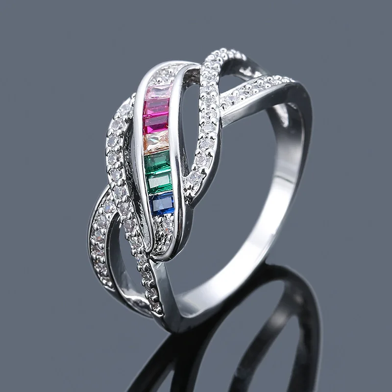 Rainbow series ebay cross-border mosaic color square zircon ring simple atmosphere ring jewelry manufacturers
Rainbow series ebay cross-border mosaic color square zircon ring simple atmosphere ring jewelry manufacturers