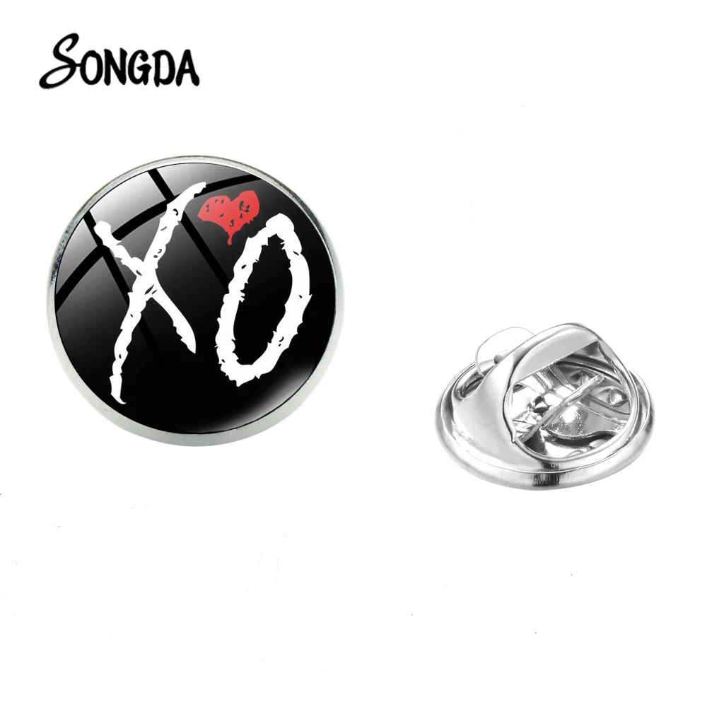 Брошь XO Love Heart в стиле хиппи певец Weeknd нержавеющая сталь кабошон булавка для