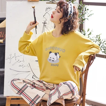 Cute panda top + plaid trousers 2pieces/set women pajamas sets autumn lovely sleepwear girl pijamas mujer leisure adult clothes 
Cute panda top + plaid trousers 2pieces/set women pajamas sets autumn lovely sleepwear girl pijamas mujer leisure adult clothes