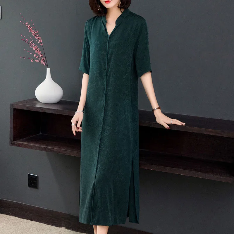 New Elegant Silk Dress Women Midi Long Solid Green Jacquard Side Split Vestidos Robe Mujer V-Neck Casual Dresses Plus Size M-3XL
New Elegant Silk Dress Women Midi Long Solid Green Jacquard Side Split Vestidos Robe Mujer V-Neck Casual Dresses Plus Size M-3XL