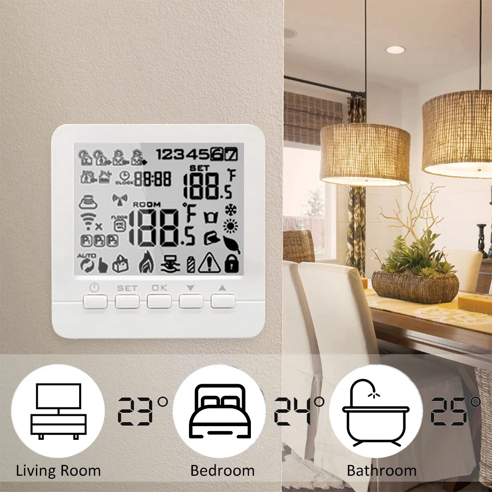 Water/Gas Boiler Thermostat Programmable Temperature Controller Work with Echo Alexa Voice Control Home System Thermostat
Water/Gas Boiler Thermostat Programmable Temperature Controller Work with Echo Alexa Voice Control Home System Thermostat