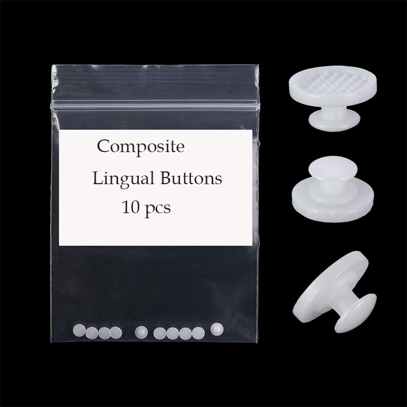 

10pcs/Bag Dental Orthodontic Composite Ceramic Lingual Buttons Bondable Rectangular Round Base Metal Traction Hook Orthodontist