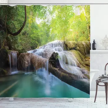 Waterfall Decor Collection, Flowing Water of Erawan Cascade Waterfall at Deep Tropical Rain Forest Image, Polyester Fabric
Waterfall Decor Collection, Flowing Water of Erawan Cascade Waterfall at Deep Tropical Rain Forest Image, Polyester Fabric