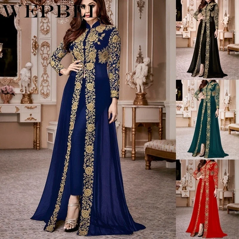 

WEPBEL Women Fashion Georgette Dress Slim Fit Long Sleeve Floor Length Salwar Dresses Semi Stitched Lehenga Choli Indian Dress